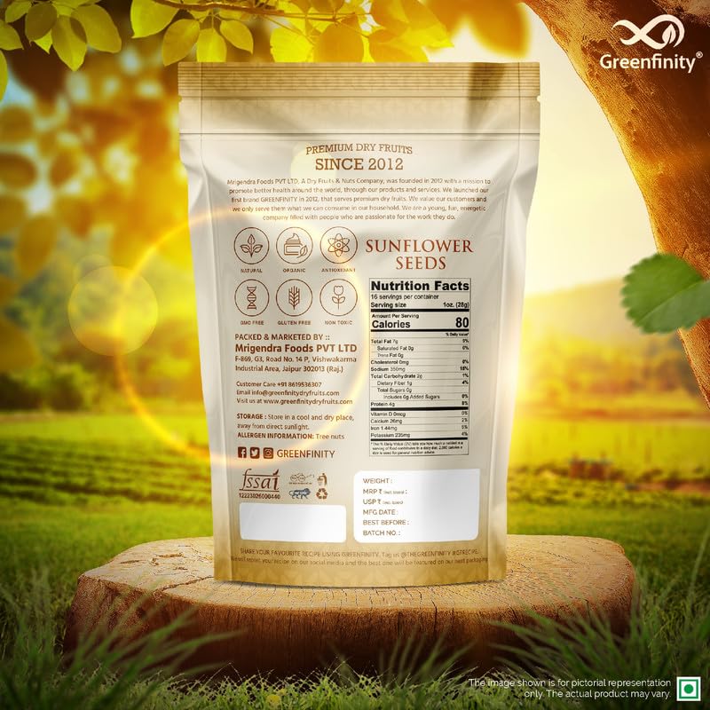 Image of GreenFinity Raw Sunflower Seeds | Rich in Protein, Fiber, Vitamins and Antioxidants | Nutritious Healthy Diet Food for Weight Management, Immunity, Everyday Snacking, Cooking, Salads, Smoothies (1kg)