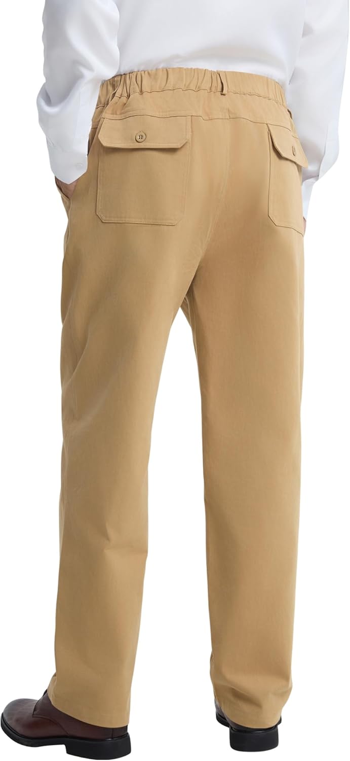 LETAOTAO Mens Elastic Waist Pants - Relaxed Fit Stretch Waistband Pull On Cotton Twill Casual Pants for Seniors - Image 3