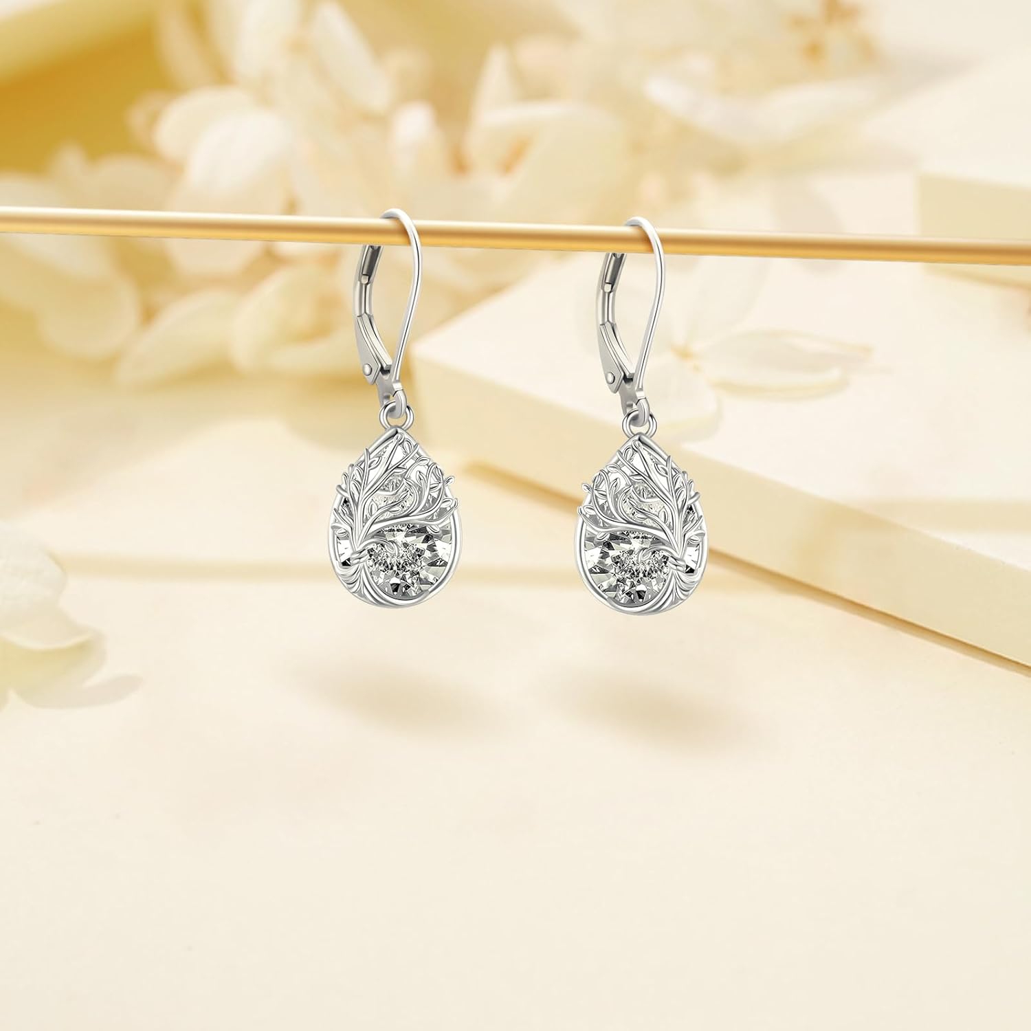 Tree of Life Dangle Drop Earrings 925 Sterling Silver Teardrop Gemstone Birthstone Earring Tree of Life Jewelry Birthday Gifts for Women/Mother/Mom - Image 2