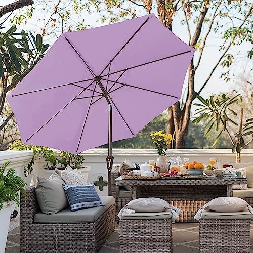 Image of JEAREY 9FT Outdoor Patio Umbrella Outdoor Table Umbrella with Push Button Tilt and Crank, Market Umbrella 8 Sturdy Ribs UV Protection Waterproof for Garden, Deck, Backyard, Pool (Taro Purple)
