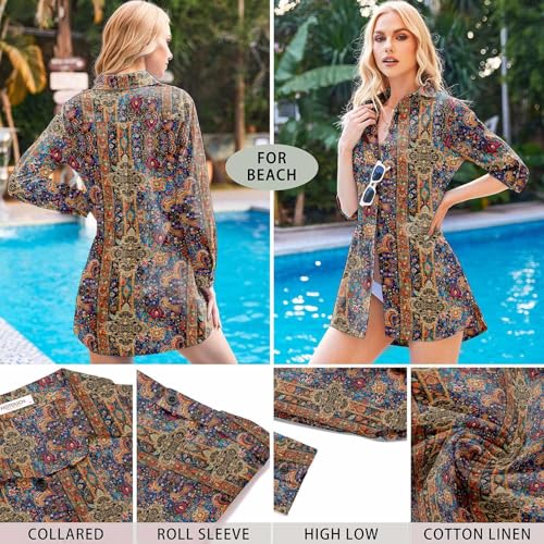 Image of HOTOUCH Women Boyfriend Shirts Button Down Long Sleeve Blouse Cuffed Sleeve Collared Shirt