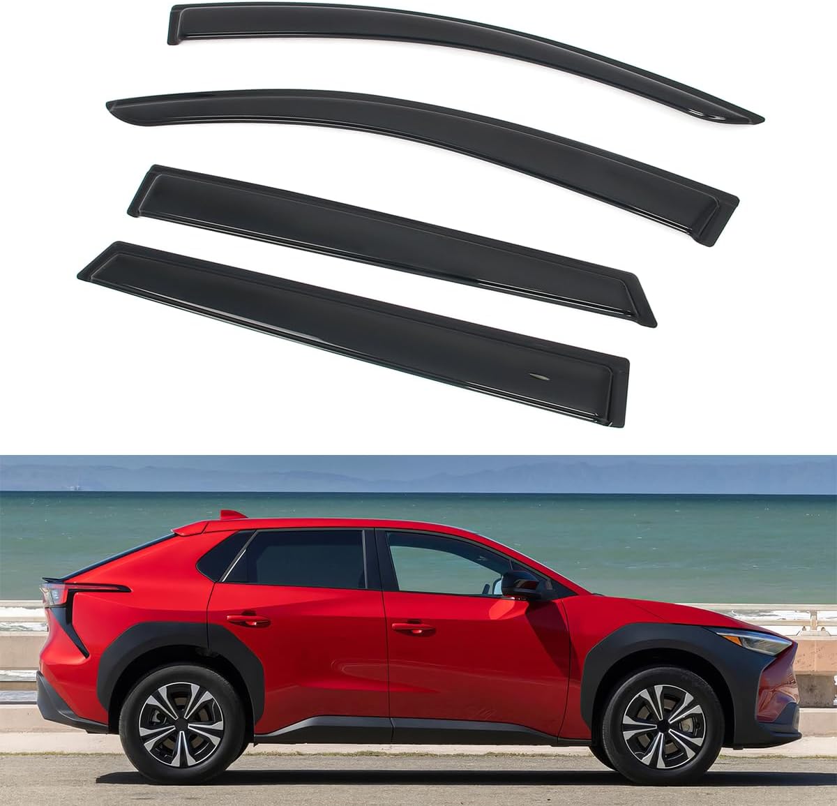 Side Window Deflectors, Compatible with 2023-2025 Subaru Solterra & Toyota bZ4X,Tape on Slim Style Smoke/Tinted Acrylic, 4PCS, Window Rain Shields