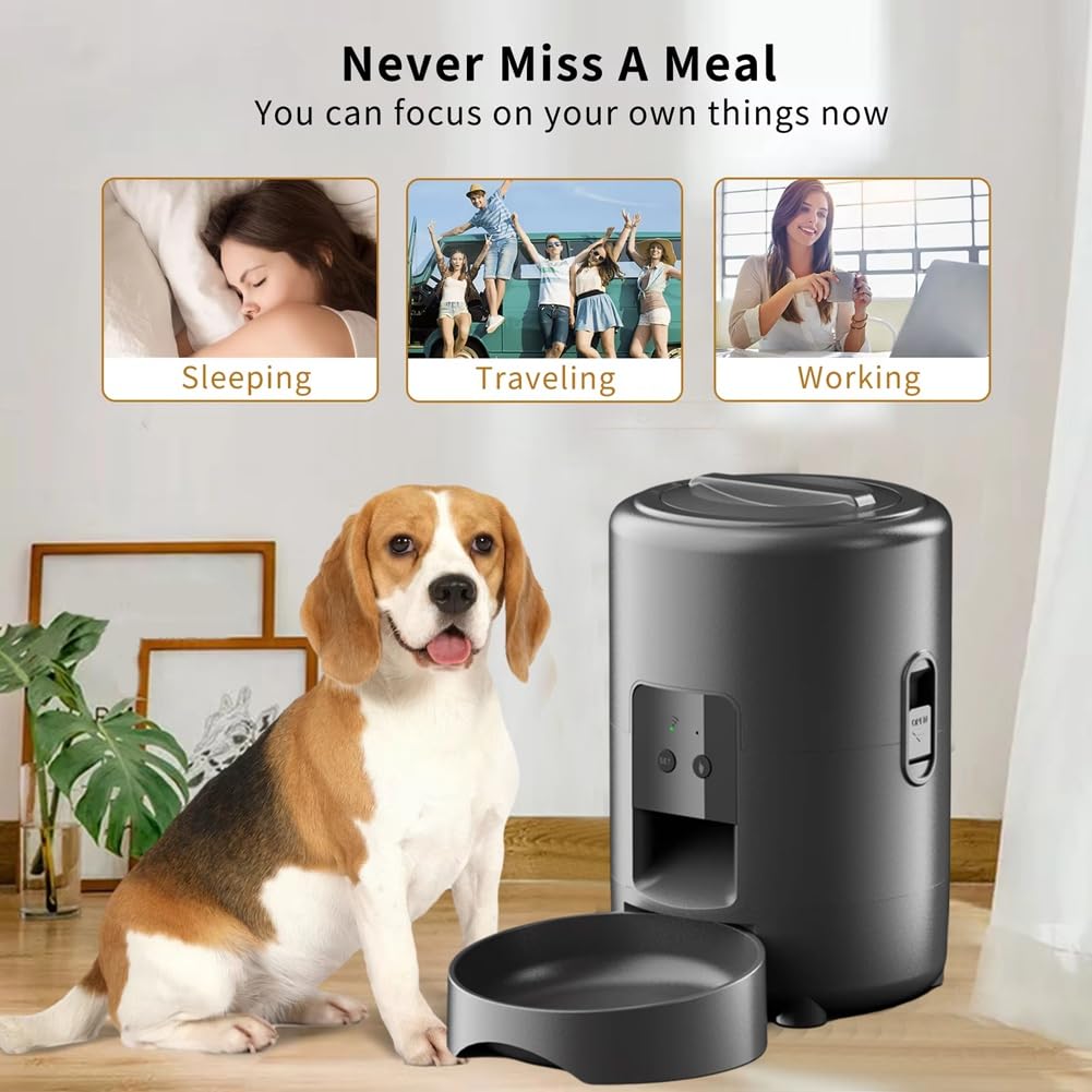 Malloy 2L Automatic Smart WiFi Pulsante Cat Feeder Pet Food Dispenser per Secco per Gatti e Cani Distributore di Crocchette Ciotola per per Animali Domestici