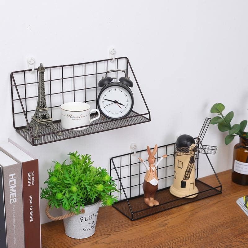 JUGTE Metal Wall Mounted Floating Shelves Self-Adhesive Home Decor Shelf Wall Decoration Holder Decor Shelves Plant Display Racks for Bedroom, Living Room, Bathroom, Kitchen, Office (White)-image-22