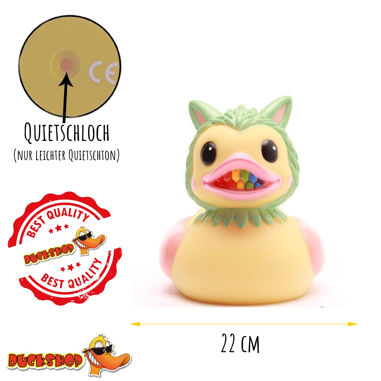 Duckshop I Badeente Quakiboo XXL -gelb- I Quietscheente I Quietscheentchen L: 25 cm I Geschenk für Fantasy-Fans I Präsent für Sammler