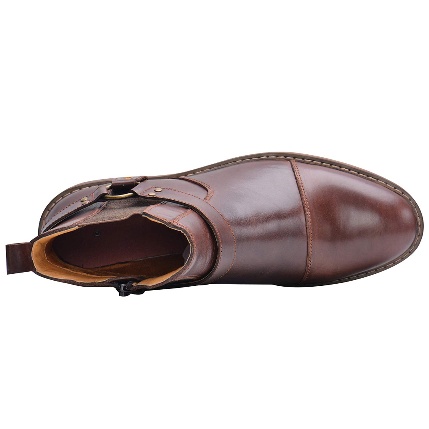 rismart Hombre Cuero Tobillo Botines Chelsea Dedo del pie Gorra Botín Cremallera