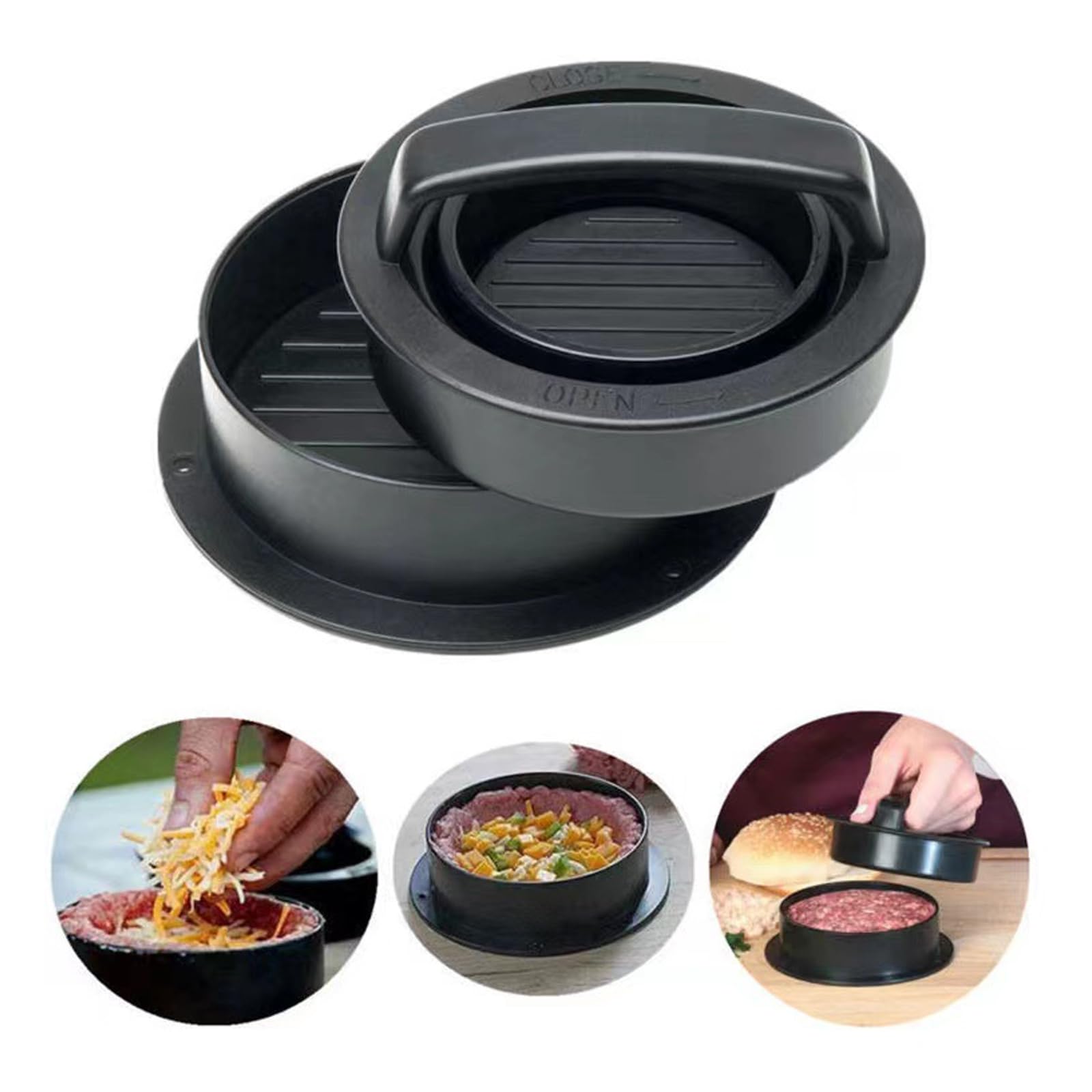 Pressa per hamburger, hamburger Pattie Presse 3 in 1, set di 50 pezzi di carta cerata