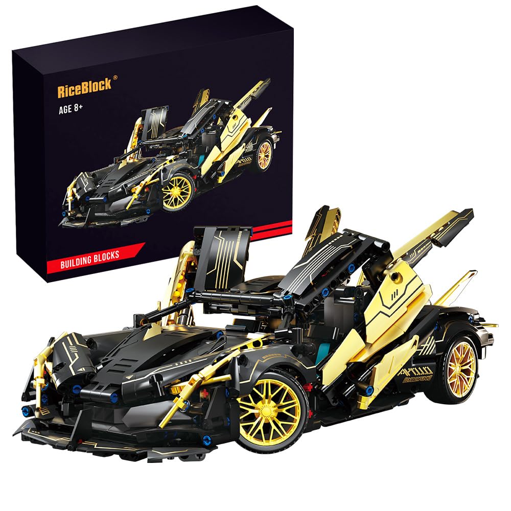 RiceBlockSports Car 1:14 Scale Building Toys, Adult Challenge Racing Car Model Building Set, 1224 Pieces Compatible with Lego