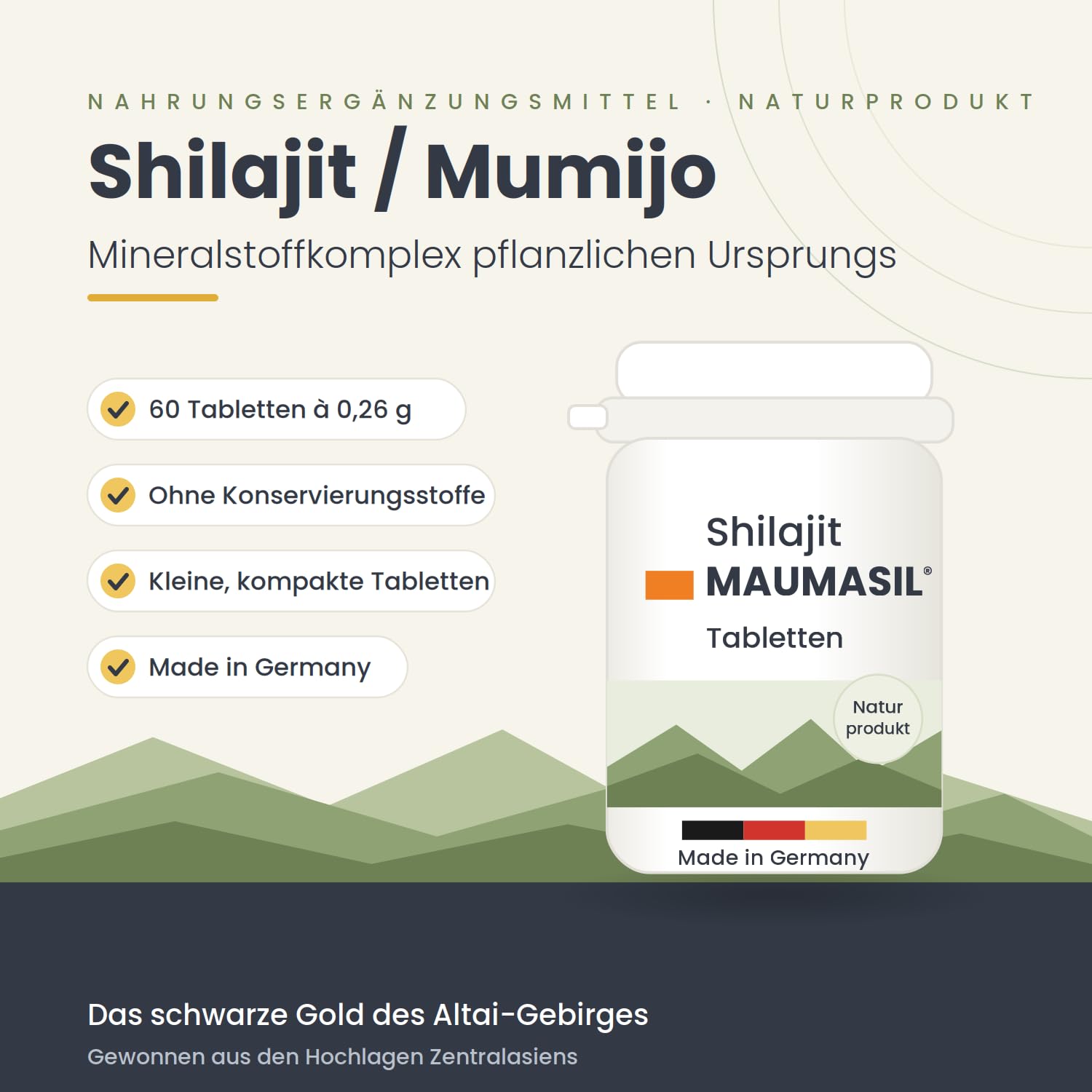 Mumijo Shilajit Tabletten – 100% reines, veganes Mumijo mit natürlichen Huminsäuren & Fulvinsäuren – ohne Magnesiumstearat & Zusatzstoffe – 60 Tabletten