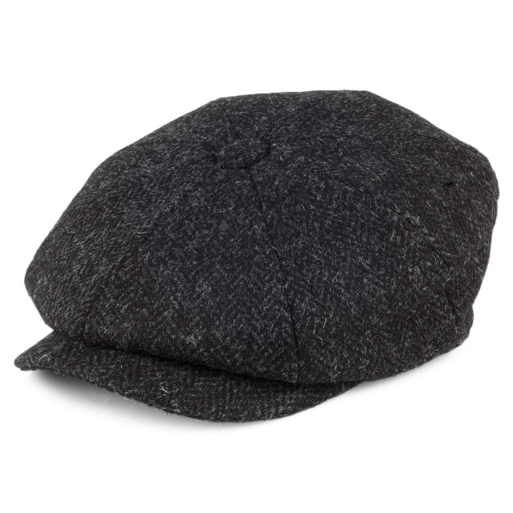 Jaxon & James Harris Tweed Taransay Newsboy Cap - Black-Charcoal - Small