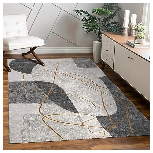 Paco Home Tapis Salon Chambre à Coucher Moderne Floral Brillant Motif Palmier Design Floral Géométrique Effet Haute Profondeur 3D, Dimension:80x150 cm, Couleur:Gris