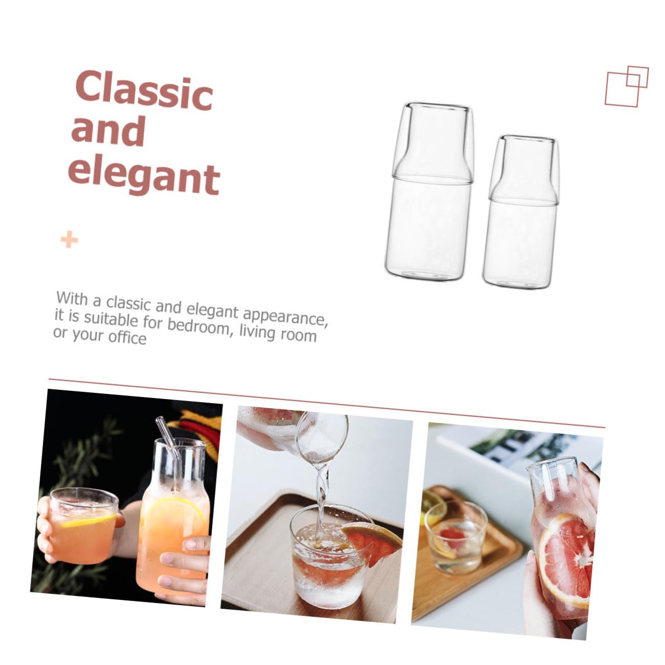 2 Stück Glas Wasserkaraffe für Nachttisch, Transparente