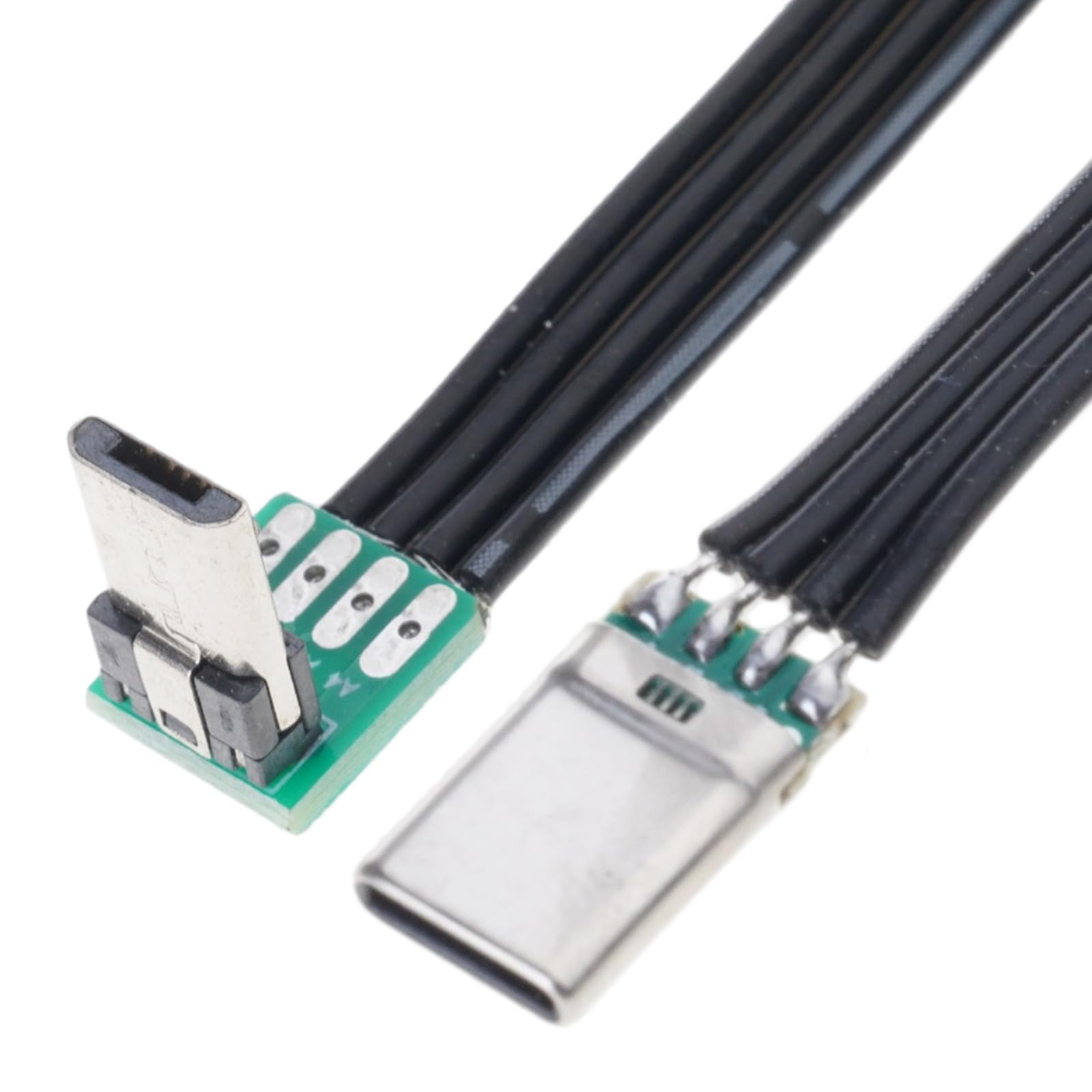 Fentency Short USBC Flat Thin Ribbon FPC Cable USB TypeC 90 Degree to MicroUSB for Data and Charging