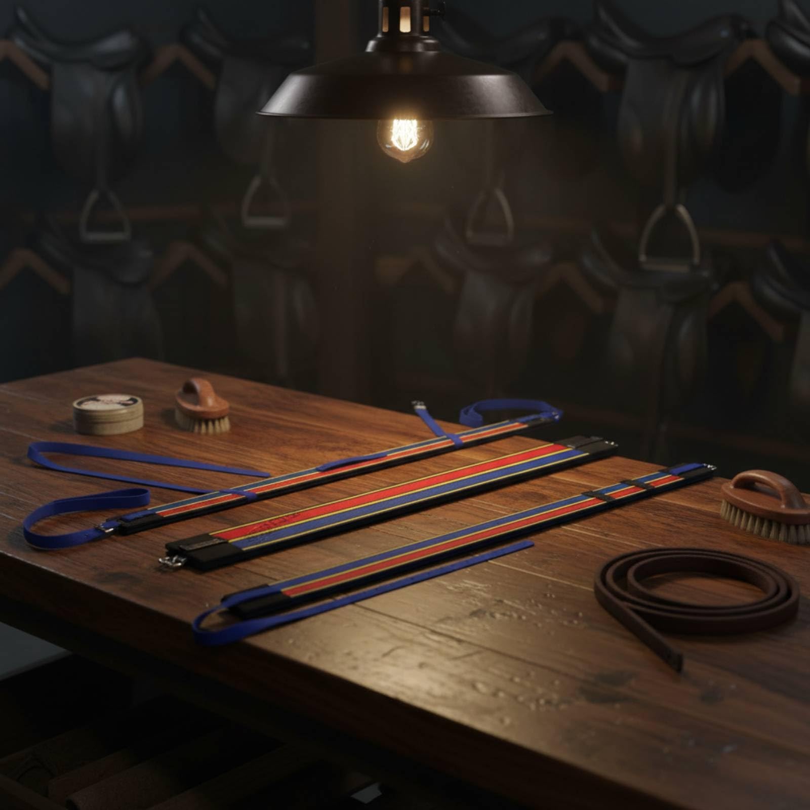 Equestrian Banda Abdominal Correa de Cinturón Ecuestre Arnés con Hebilla Metálica Tiras Largas con Ojal PVC y Elástico Soporte de Montura y, Rojo