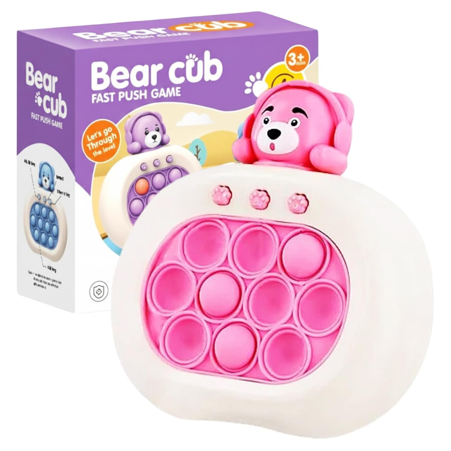 Bear Cub Fast Push Game with Lights & Music | Electronic Memory & Speed Reaction Gaming Machine | 4 Game Modes: Score, Memory, Challenge & Multiplayer | Stress Relief Pop Button Toy for Kids-image-9