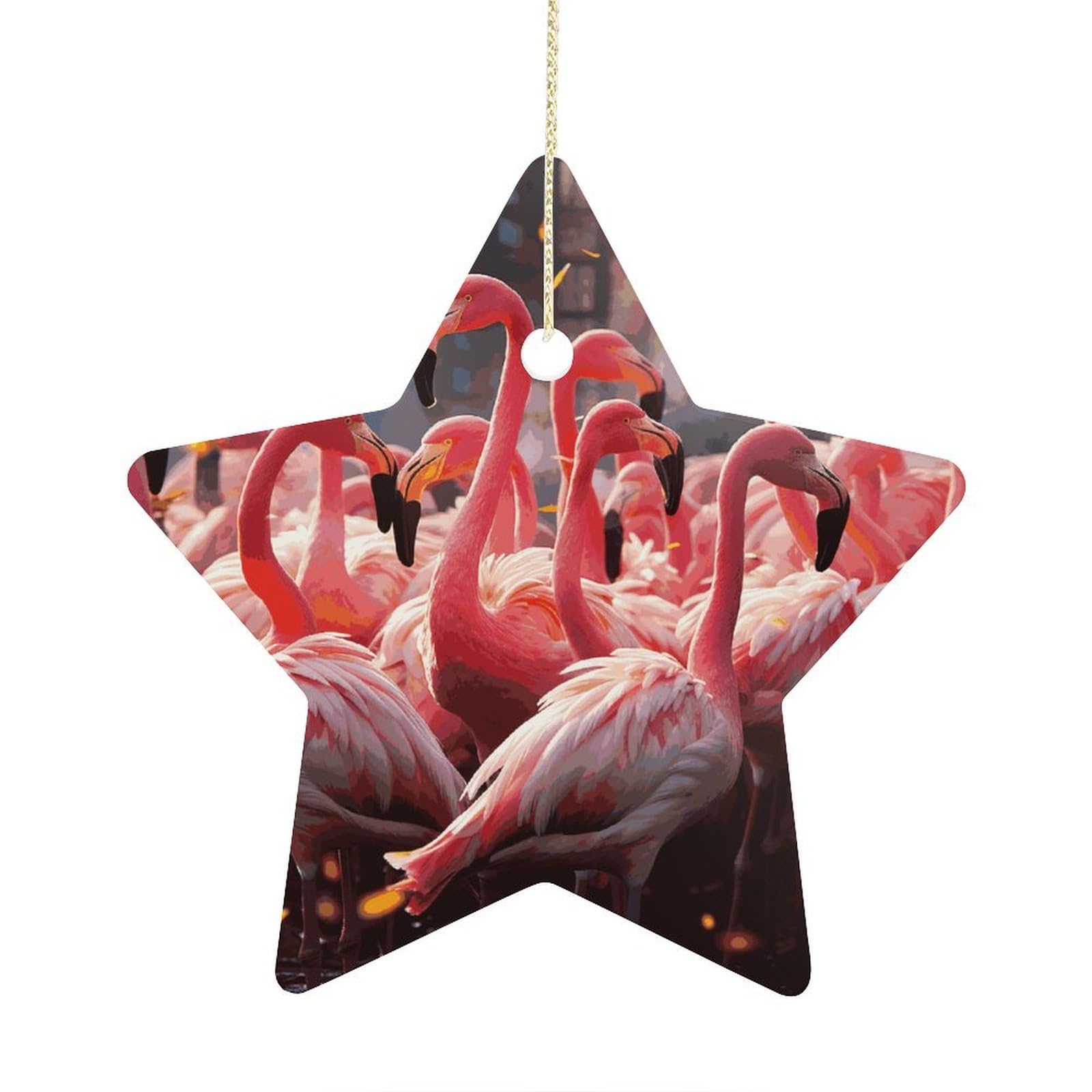 Fodpand Women's Style Flamingos Partying Ornament With String, Keepsake Hanging Decorations,Ceramic Ornaments For Men Indoor Home Holiday Party Gifts