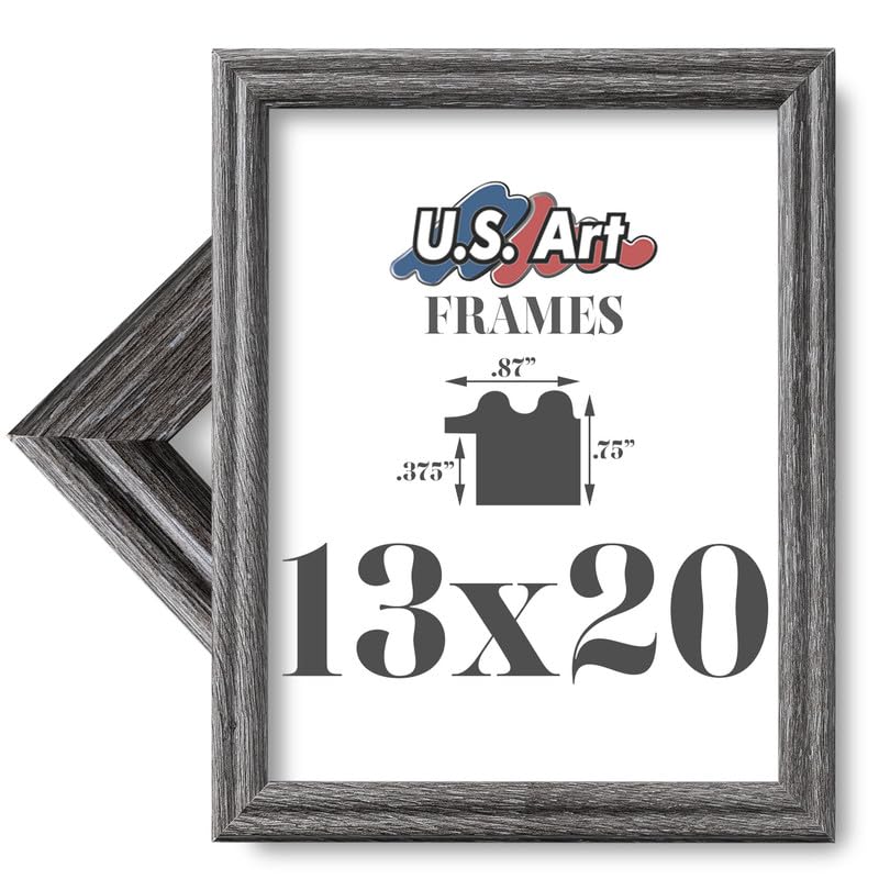 US Art 13x20 Barnwood Grey .75 Inch Wood Picture Frame, Solid Wood Wall Decor for Wall Art, Featuring Preinstalled Hangers, UV Filtering Shatterproof Plexiglass, 100% American Made Poster Frame
