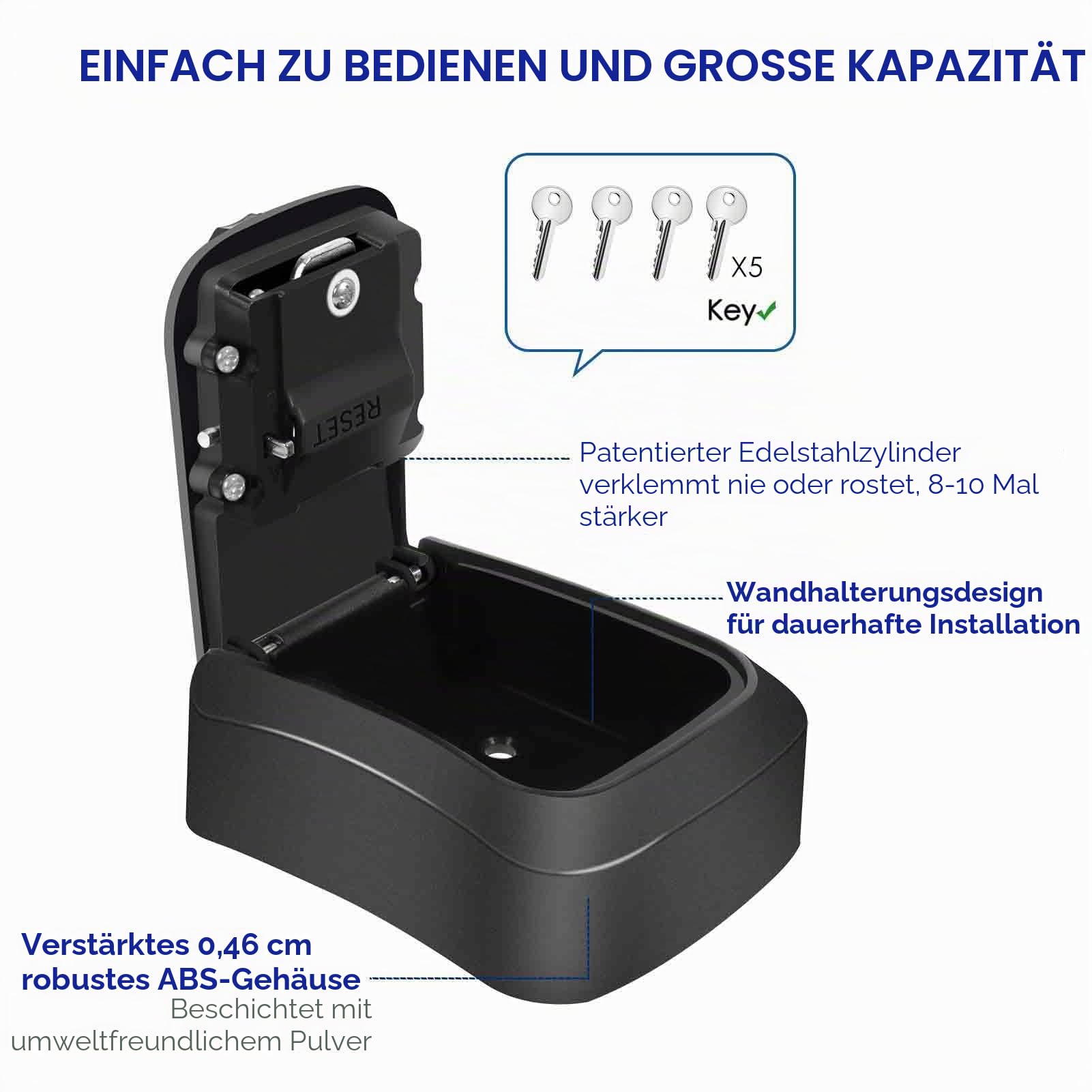 Schlüsselschlossbox, wasserdicht, 4-stellige Zahlenkombination, Wandhalterung, zurücksetzbarer Schlüsselversteck, verbesserte große Kapazität, Passwortbox für Hausschlüssel, Autoschlüssel, Ausweise