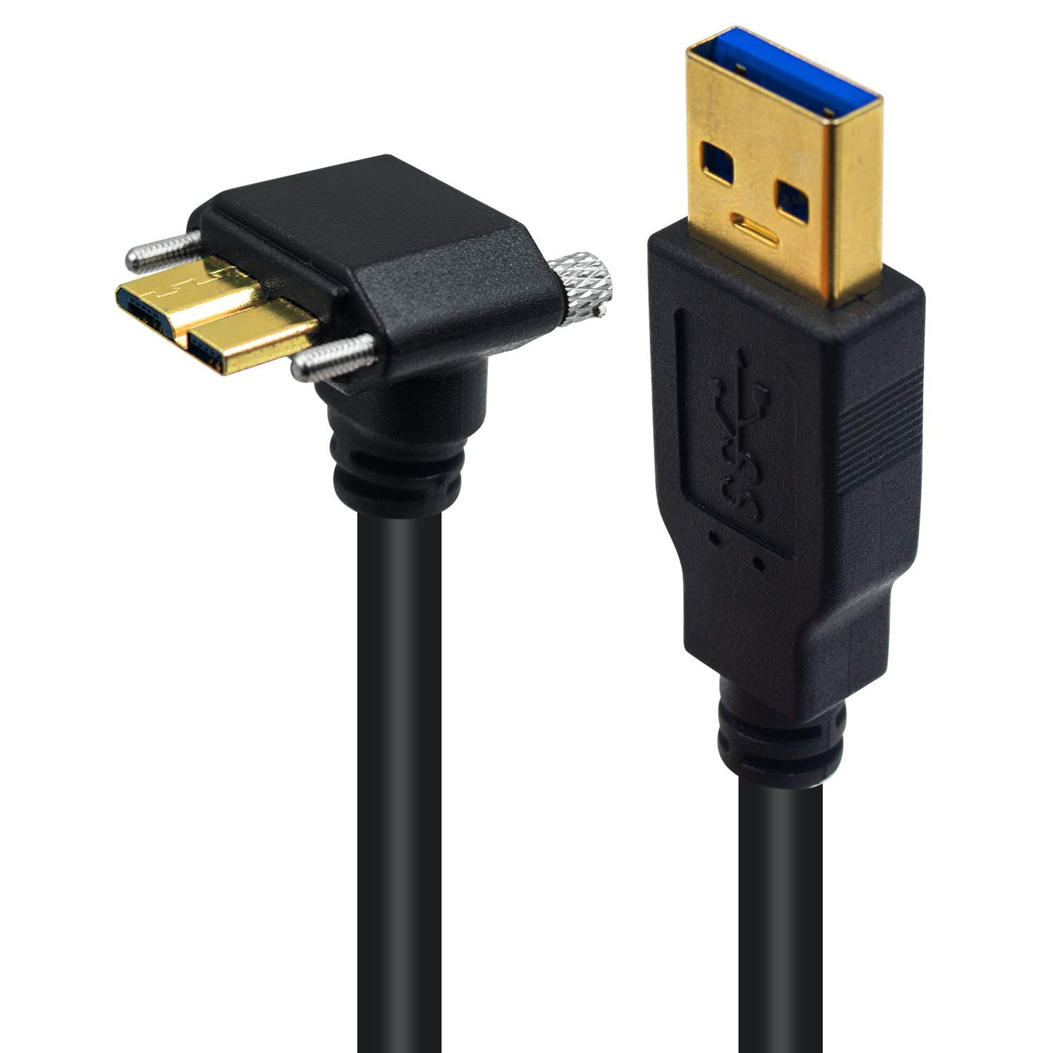 Poyiccot USB 3.0 A Male to Micro-B Up Angled 90 Degree with Dual Locking Screws Cable for Nikon D800 D800E D810 Camera 1feet/30cm (USB a to Micro b up Angle)