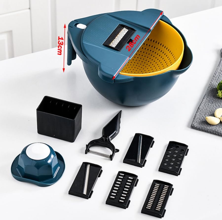 Luminexia Cortador De Verdura,Rallador De Verduras,Mandolina,con 6 Insertos de Cuchillas Intercambiables,Cuchillo para pelar y Protector de Mano,para Cebolla,ajo,Zanahoria,Patata,Ensalada