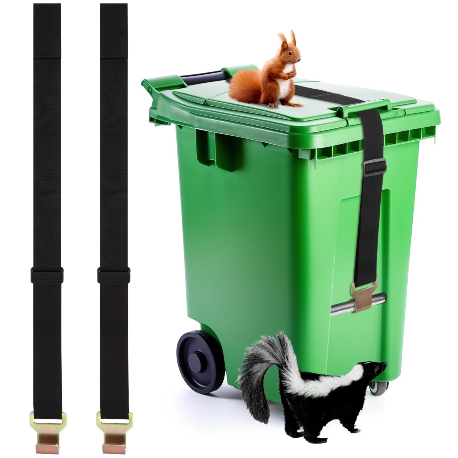 LUMINFLY Universal Heavy Duty Trash Can Lock with Metal Claw, Adjustable Outdoor Lid Strap to Protect Against Animals and Wind, 2 Pcs Set