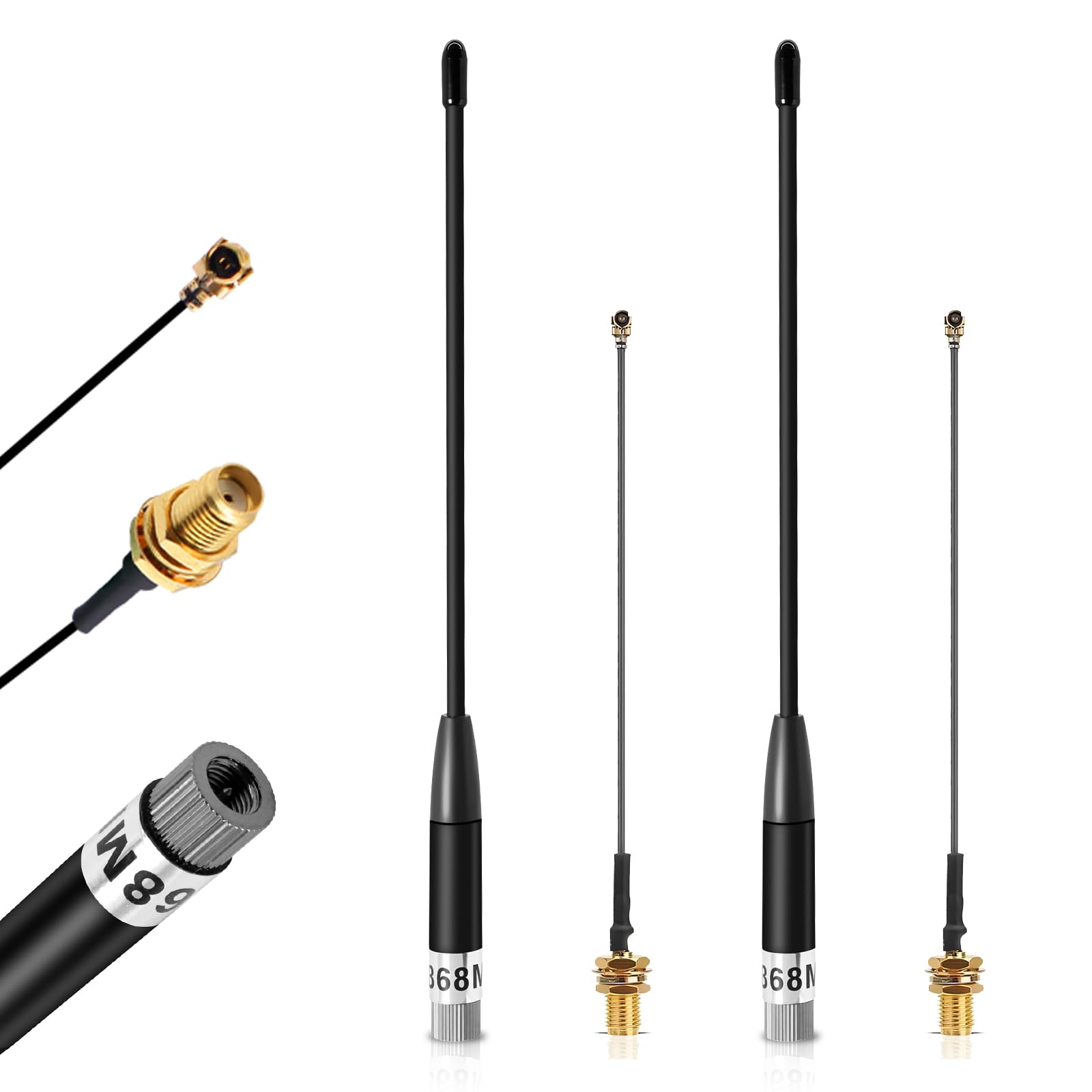 2 Pezzi di Antenna 868 MHz, Guadagno 10 dBi, 19,5 cm, Omni, Connettore SMA, 19,5 cm + Cavo (U.FL IPX) su Jack SMA per ESP32/LoRa 32 V3/LoRa32u4 II, Antenna Soft Whip a Lungo Raggio