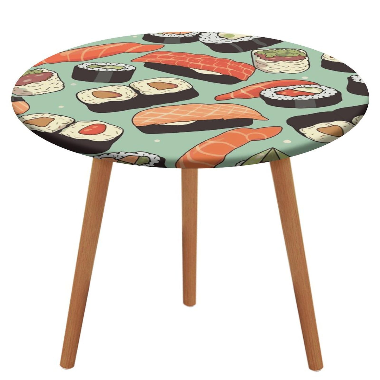 Nappe ronde ajustée anti-glisse et imperméable motif sushi rigolo