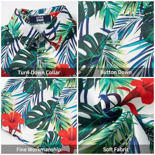 Image of LittleSpring Boys Summer Outfits Button Down Short Sleeve Hawaiian Shirts and Shorts Set