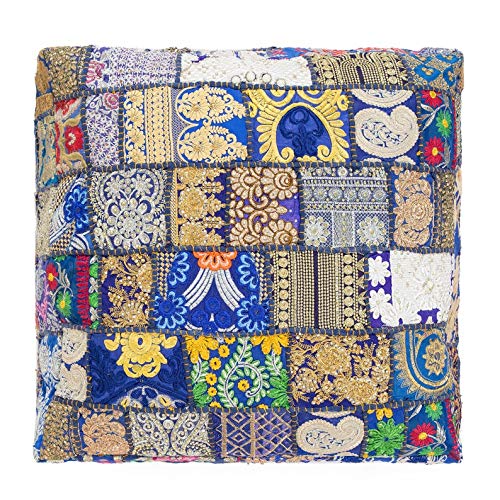 Pouf indien bleu en patchwork pour ajouter une assise basse confort