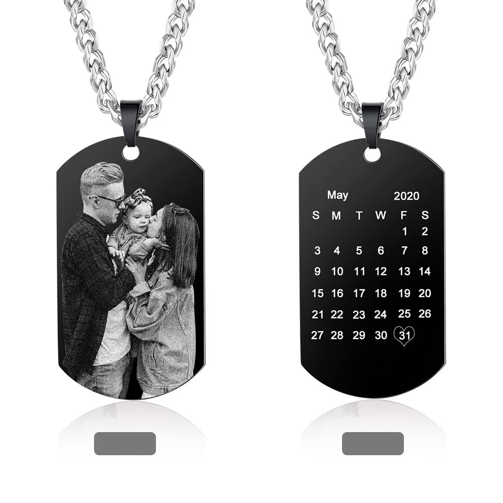 kaululu Personalized Picture Necklace for Men Custom Photo Pendant Necklace for Dad Husband Boyfriend Name Necklaces Birthday Gift Fathers Day