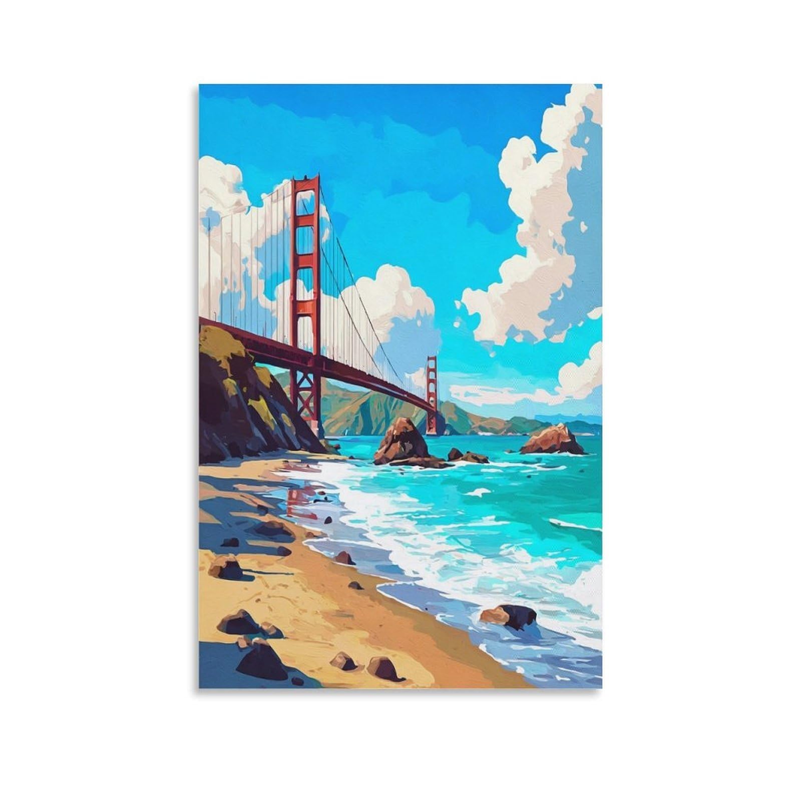 Baker Beach Posters 20x30inch(50x75cm) Vintage Watercolor Canvas Art