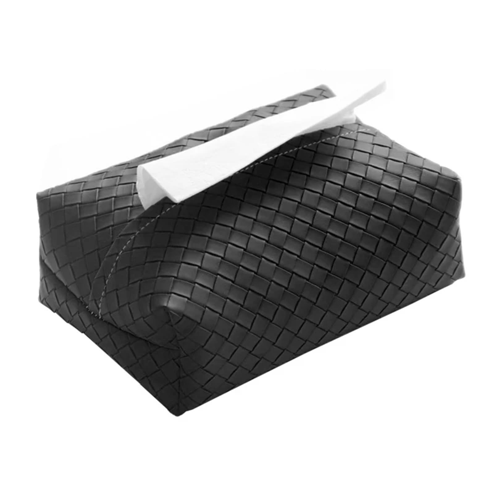 Leather Woven Pattern Tissue Box Rectangle Napkin Holder For Home Bedroom Living Room Desktop Decoration Tissue Paper(Black)