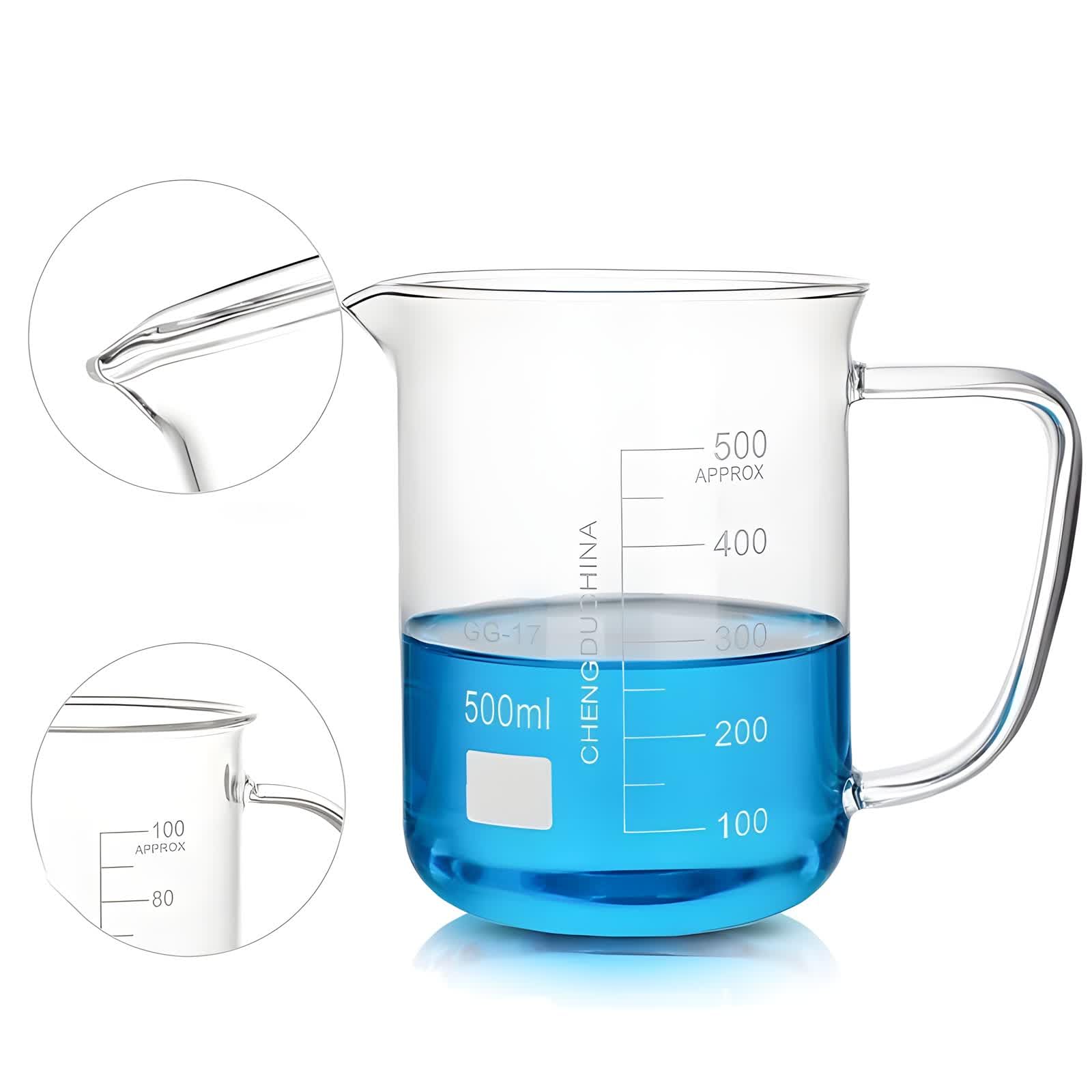 VIDOO Zlewka Laboratoryjna ze Szkła Borokrzemowego z Uchwytem Odporna na Wysoką Temperaturę z Podziałką do Laboratorium i Chemii, 2000ml
