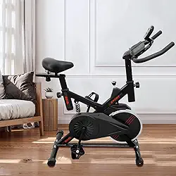 Bicicleta Ergométrica Vertical com Amortecimento MAX, 4kg, Compacta e Estável, Ideal para Treino em Casa, Preto/Vermelho