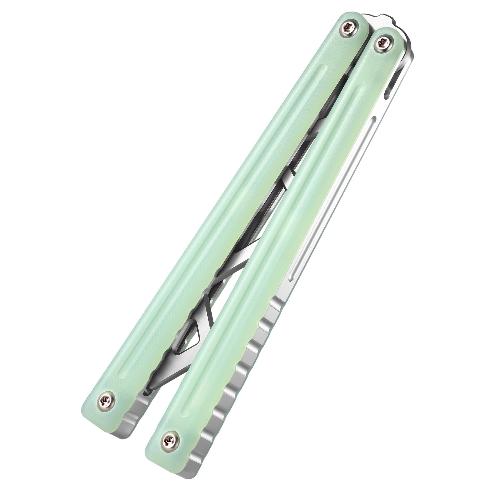 Thomas Refault Tanto, Strive for the Future, Fine-Tuning Bushing System, 7075 AL with G10 / Ultem/Carbon Fiber Channel Handle, Multifunctional Tool (JadeGreen G10 with Silver Trainer YNN)