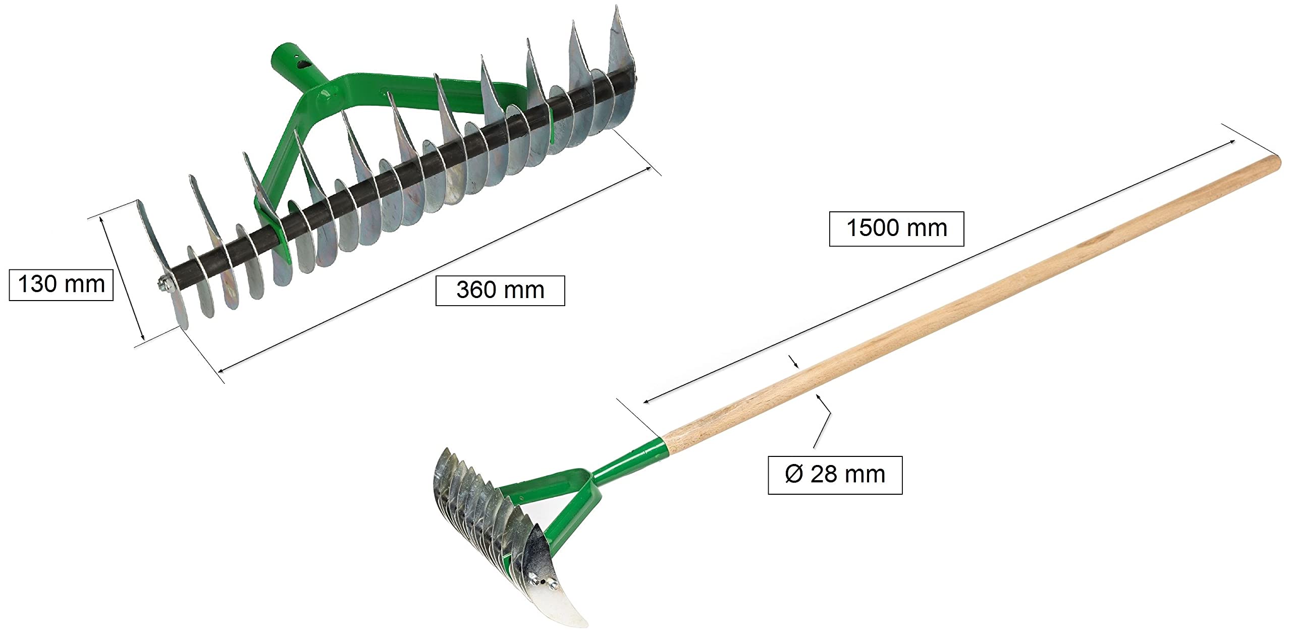 KOTARBAU Râteau de Coupe 360 x 130 mm avec Manche Aérateur de pelouse Cultivateur Aérateur de pelouse Râteau Scarificateur à Main pour enlever la Mousse et Le chaume de pelouse