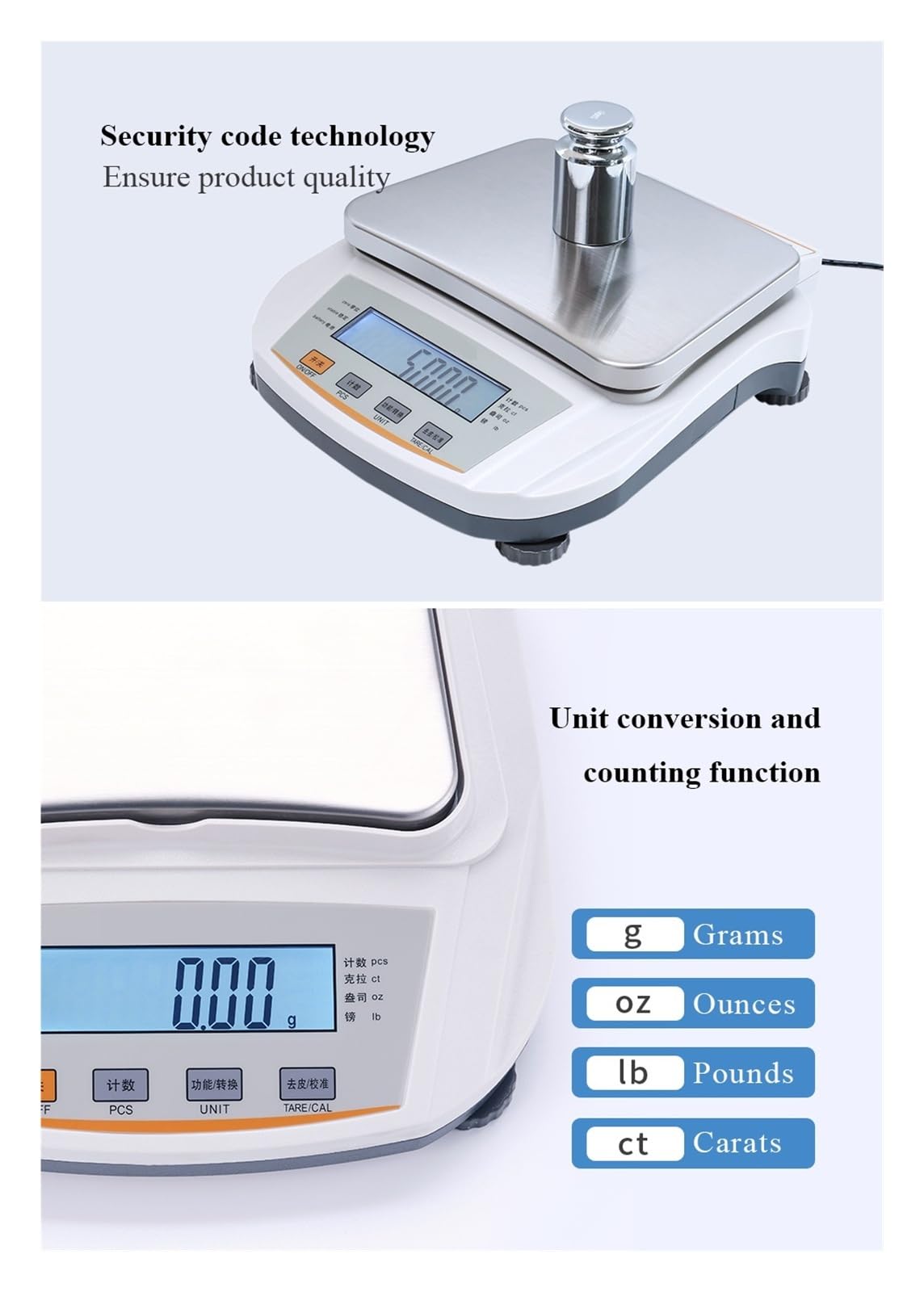 0,01g 100-2000g Dual Display LCD Schmuck Labor Elektronische Waage mit RS232 Schnittstelle Schnelle Reaktion(300g 0.01g)