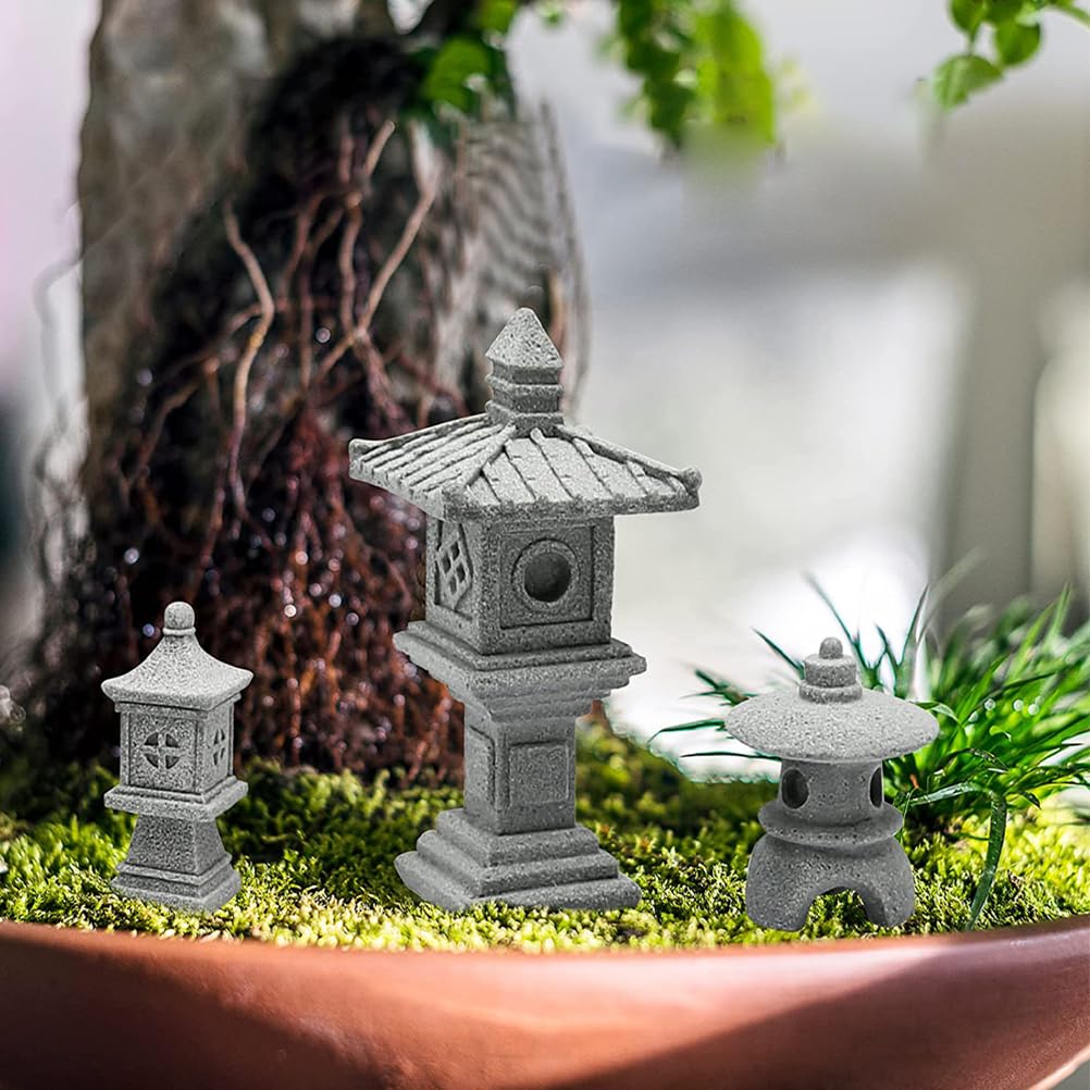 Operitacx 3PCS Miniatur Pagoden Statue Set Für Zen Garten, Bonsai, Aquarium, Japanische Gartendeko, Handgefertigte Steinlaternen Für Innen- Und Außendekoration