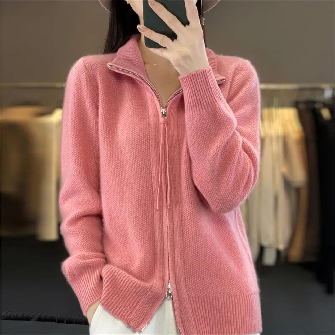 Alloaone Cárdigan De Lana con Cremallera para Mujer, Suéter De Punto con Cuello Alto