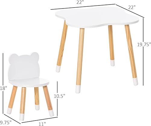 Miniatura 7 de Qaba Juego de mesa y silla de madera para niños, ideal para arte, comidas, tareas, linda mesa de actividades para niños de 1 a 4 años, color blanco