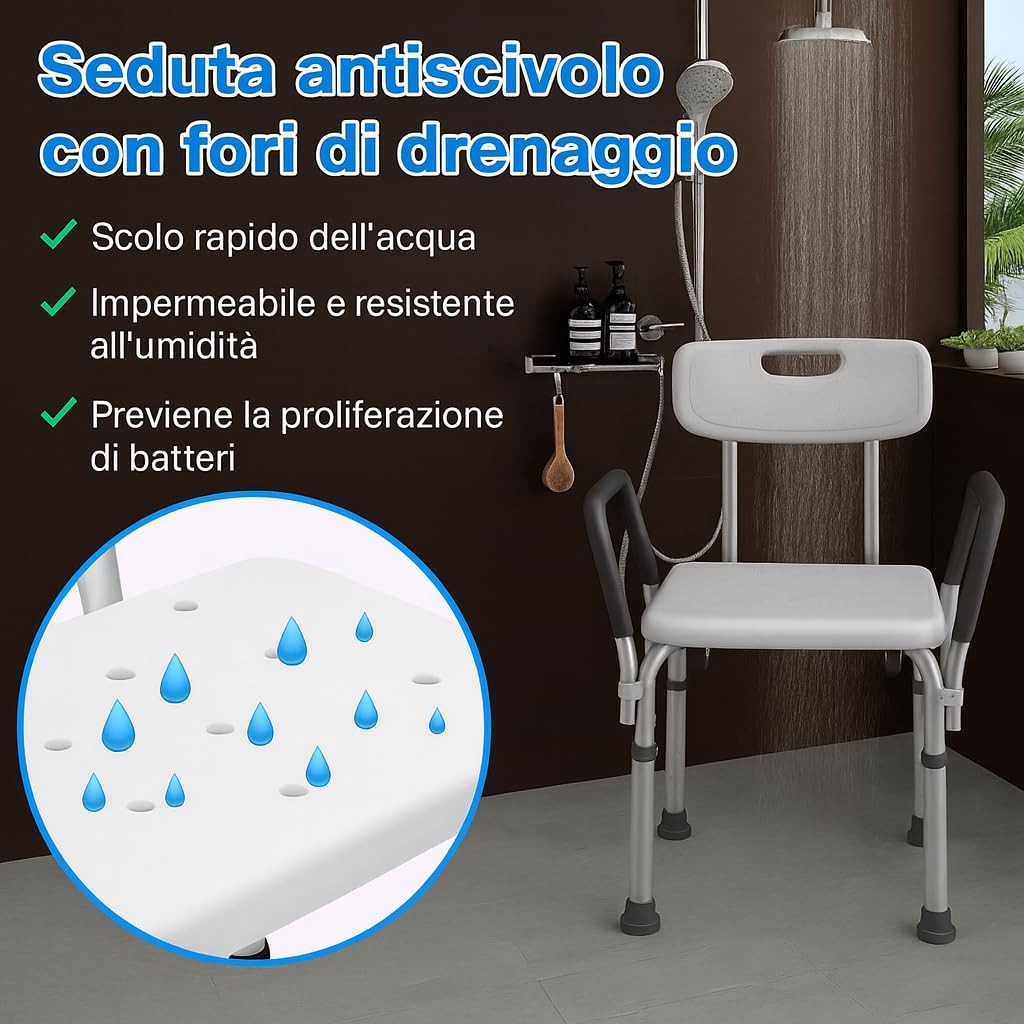 APP LIFE Sedia per Doccia, Dispositivo Medico di Classe I, Sedia per Anziani, Sedile Vasca da Bagno, Sedia Doccia, Sgabello Bagno