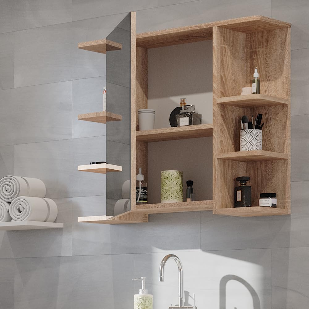 Vicco Armoire de Toilette Fynn, Sonoma, 79.6x64cm | avec miroir et étagères ouvertes pour montage mural