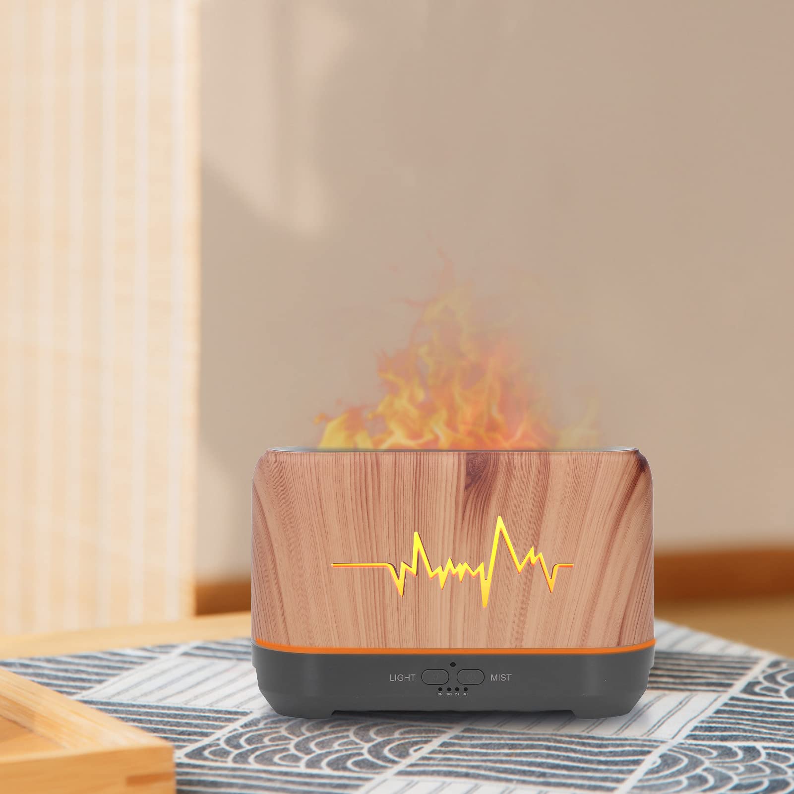 Diffusore di Oli Essenziali, Umidificatore D'aria a Nebbia di Fiamma 3D di Simulazione, Diffusore di Aromi da Tavolo Silenzioso Portatile con Spegnimento Automatico della Luce Notturna per lo Yoga del