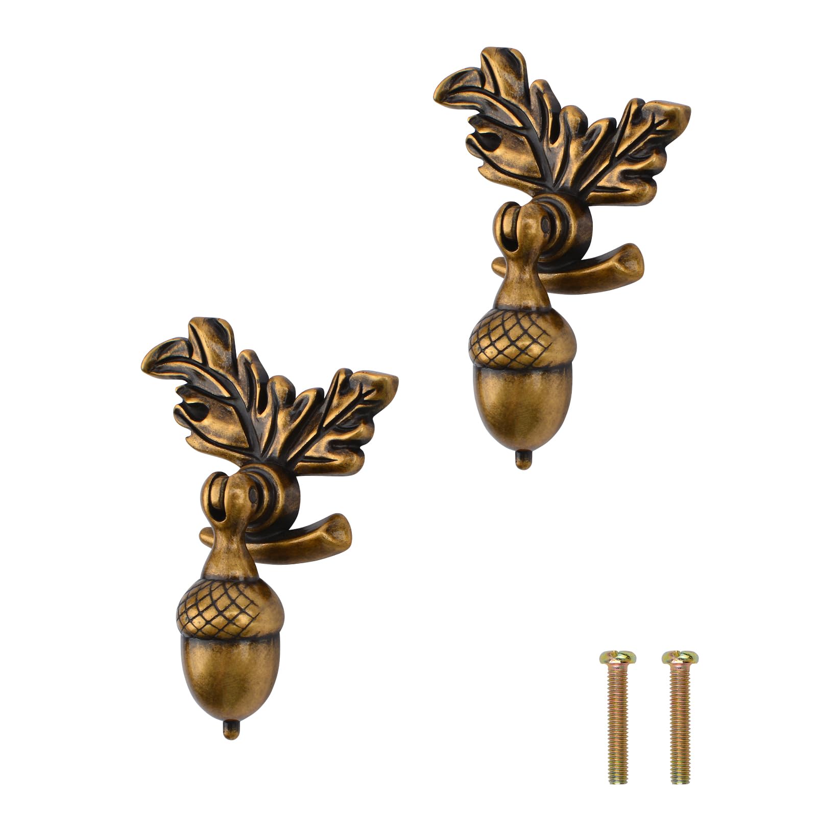 MOROBOR Acorn Drawer Knobs with Leaf Pedestal, 2 Pack Antique Single Hole Acorn Nut Knob Decorative Drop Pendant Pull Handle for Wardrobe Cupboard Closets Drawer(Copper)