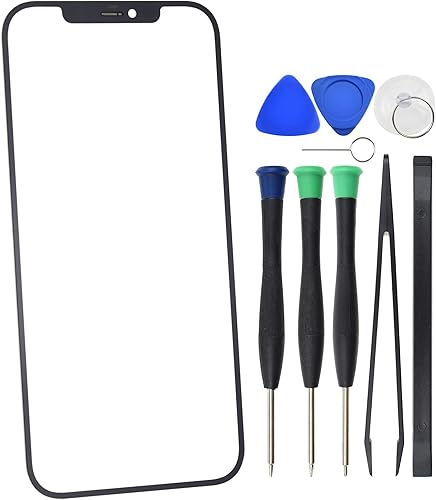 Reemplazo de pantalla de cristal frontal exterior para iPhone 12 Pro Max con adhesivo transparente óptico instalado, color negro de 6.7 pulgadas