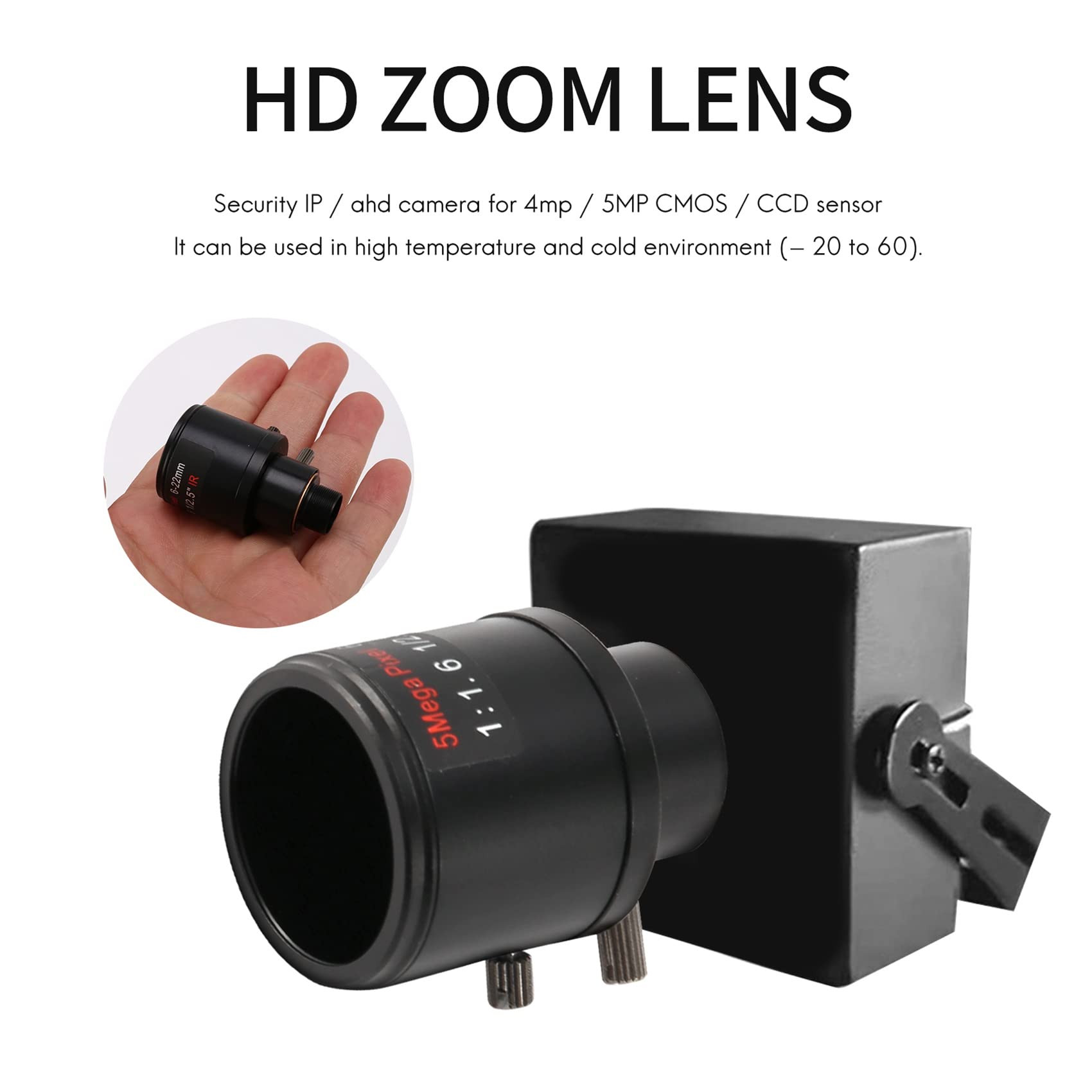 Objectif CCTV 1/2,5 6-22 mm 5 MP Objectif variable F1.6 pour capteur 4 MP/5 MP CMOS/CCD IP/AHD