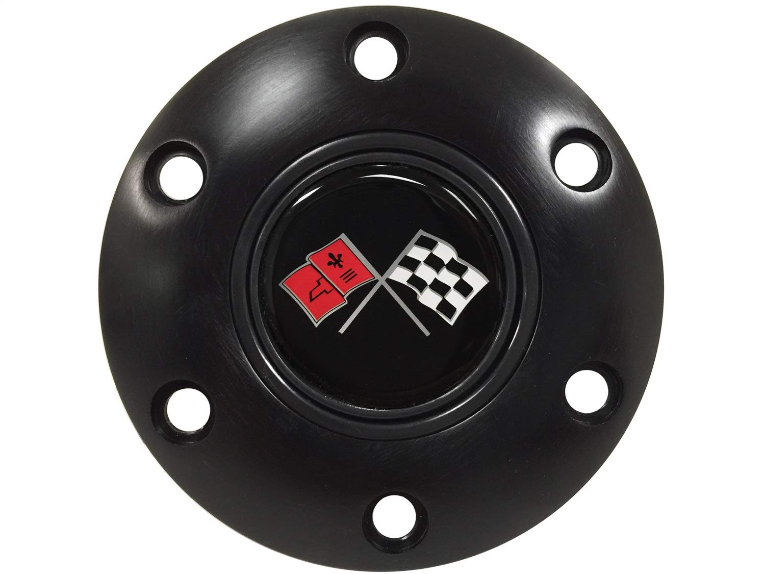 VSW S6 Black Horn Button Compatible with 6 Bolt Steering Wheel, Cross Flags Emblem, STE1013BLK