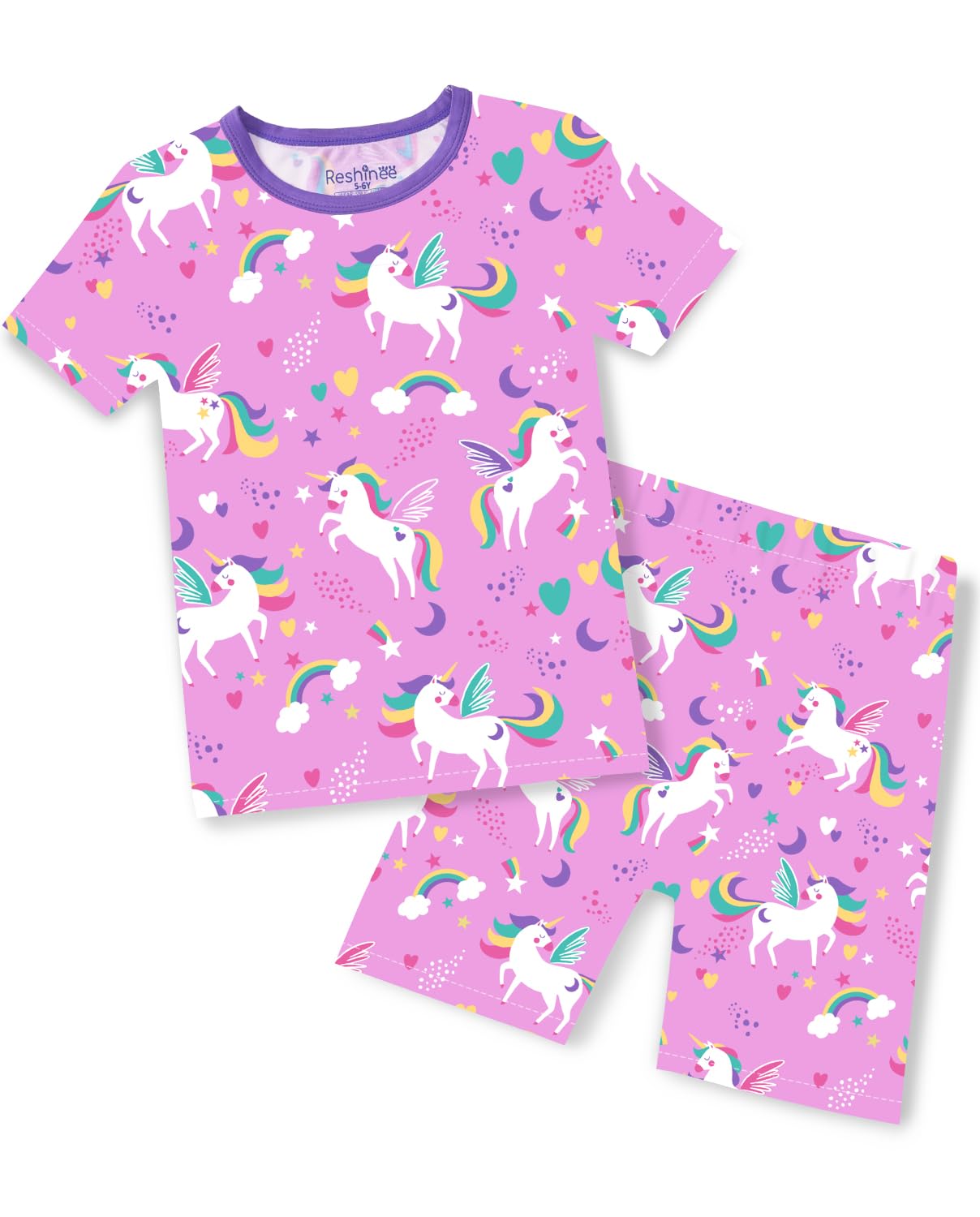babee Reshinee Bamboo Viscose Toddler Unicorn Mermaid Girls Kids Pajamas Short Sleeve Summer Cool Snug fit Pjs 12M-8Y 2pcs