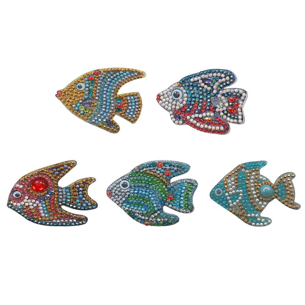 Mosaic Making Kits 5pcs DIY Cartoon Fish Diamond Painting Keyring Cross Stitch Keychain Decor
