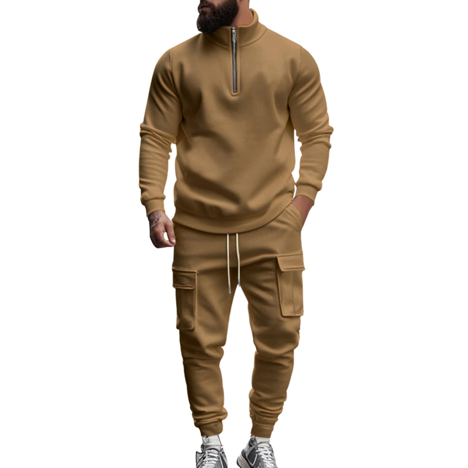 Combinaison de sport pull à fermeture éclair ensemble douillet café